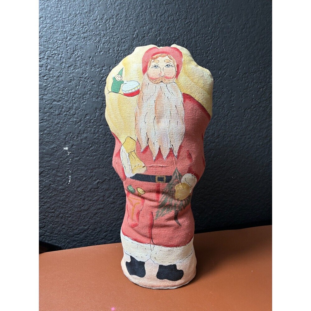 Vintage Fabric Santa Claus Figurine Christmas Decor Stuffed Folk Art 13" x 4"